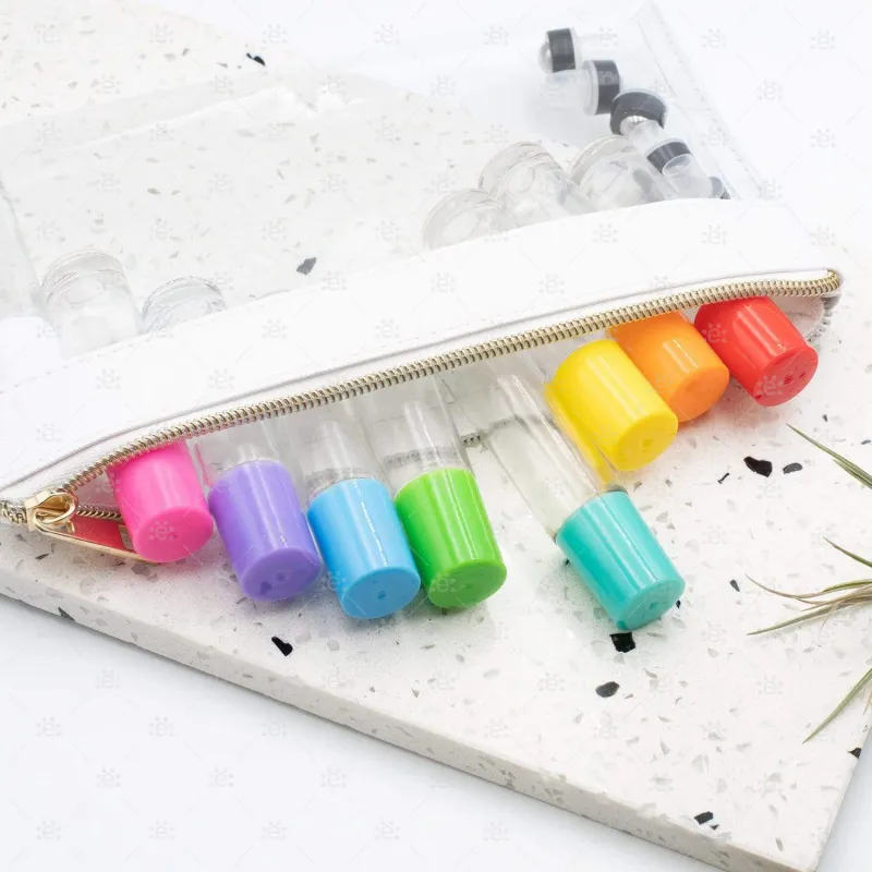 10ml Clear Glass Roller Bottle with Confetti (Yellow) Lid & Premium Stainless Steel Rollerball - 5 pack (NEW STYLE)