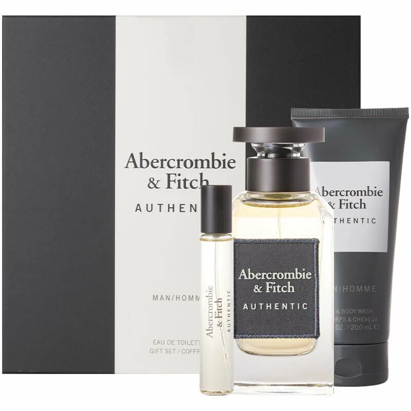 Abercrombie & Fitch Authentic Man Set For Men EDT 100ml   EDT 15ml Travel Spray   Hair&Body Wash 200ml
