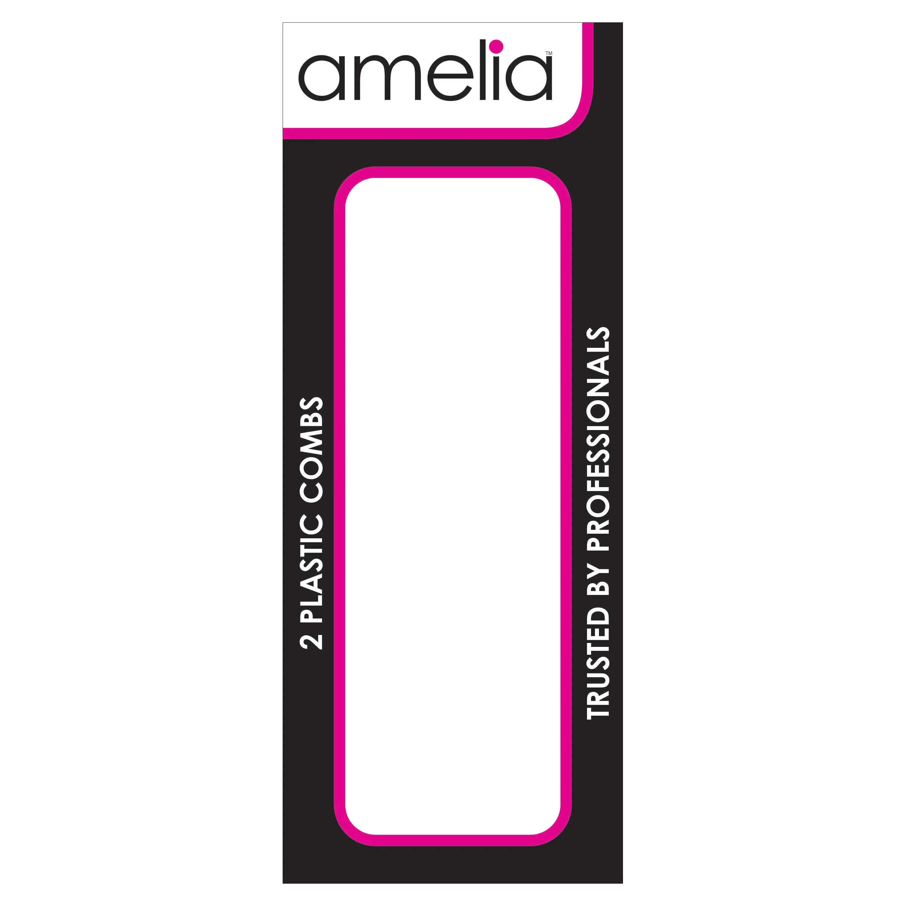 Amelia Beauty, 8in Black Plastic Detangling Wave Comb, Made in USA, Professional Grade Comb,  Portable Salon Barber Shop Black Everyday Styling Rake Comb Hair Styling Tool, 7.5"x 2", 2 Pack
