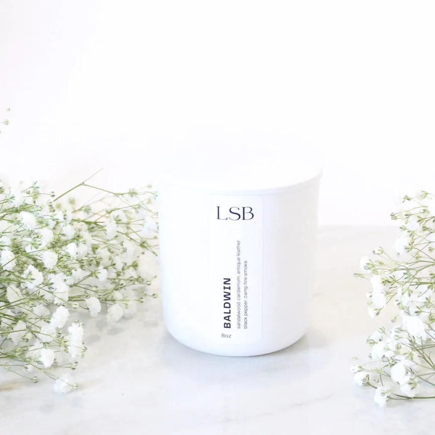 BALDWIN Hand Poured Candle. Cedar Smoke. Cardamom. Oud. Incense. Black Pepper. 8 oz.