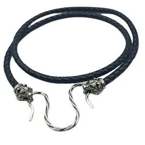 Bear head leather necklace | Silver clasps