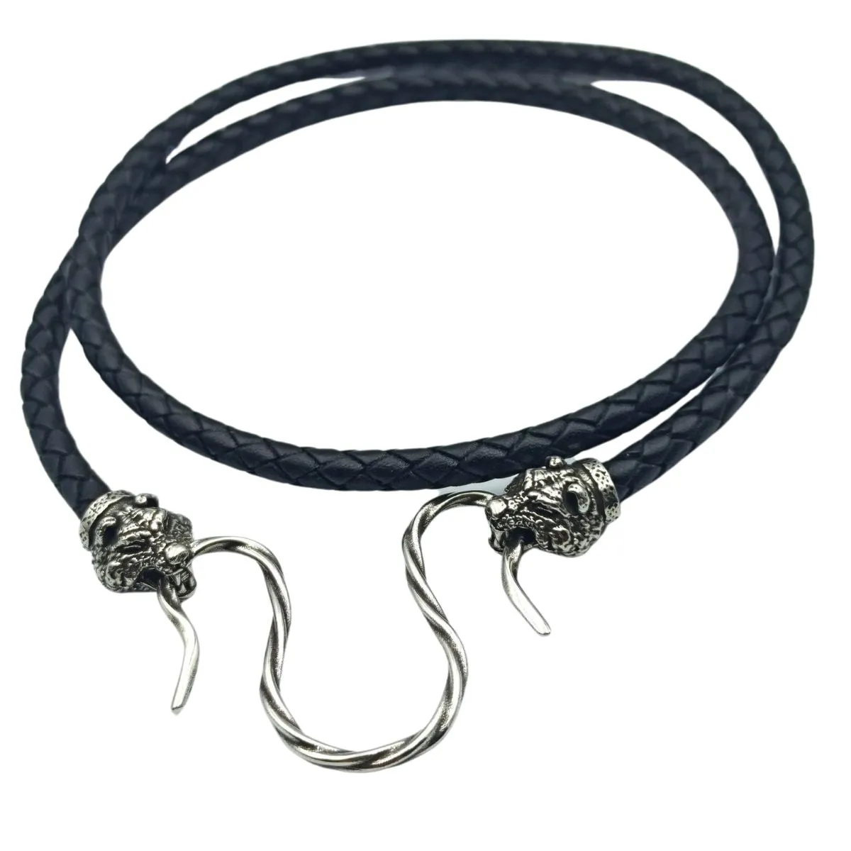 Bear head leather necklace | Silver clasps