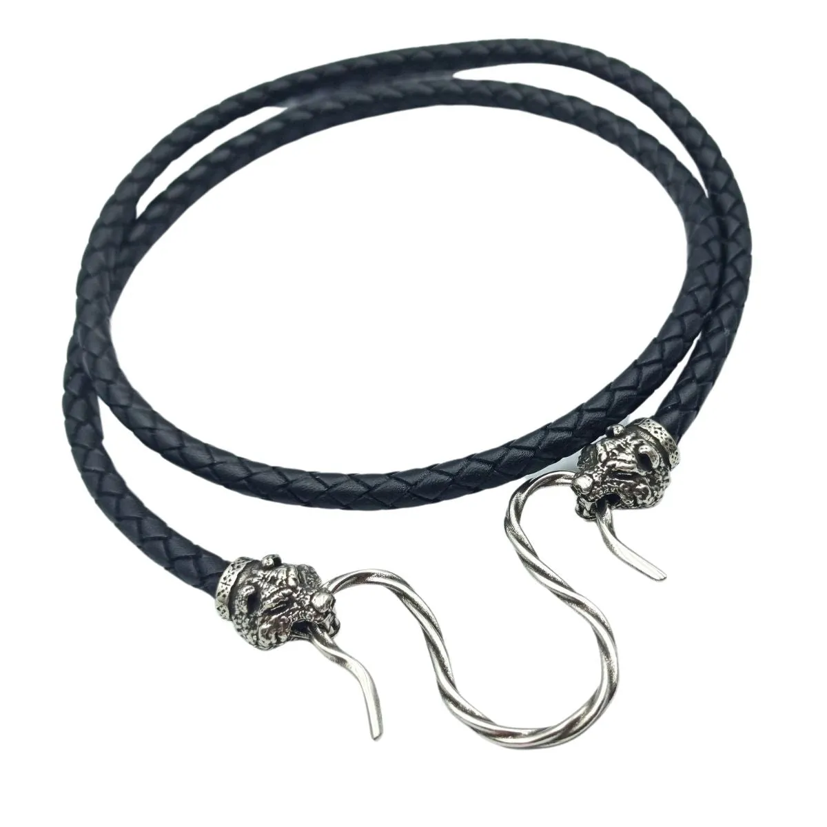 Bear head leather necklace | Silver clasps