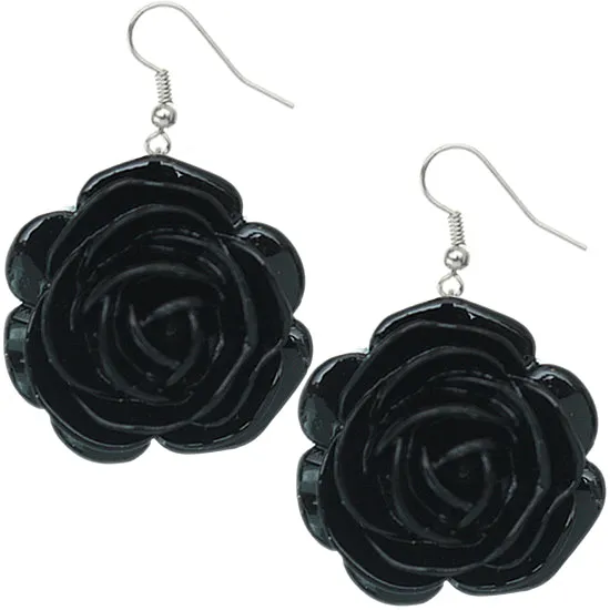 Black Floral Motif Dangle Earrings