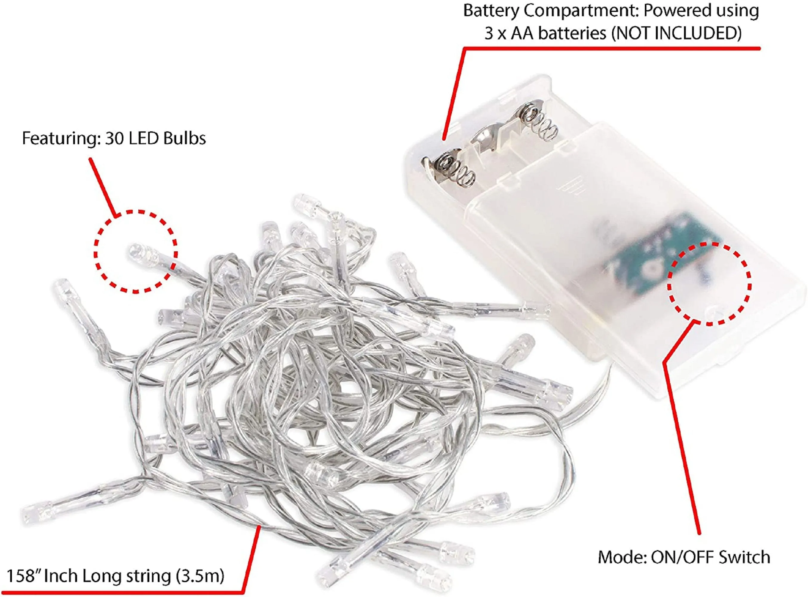 Blue 30 Mini LED Battery Operated Fairy Lights  | Indoor/Outdoor Lighting | DIY Lighting | Discount Plus Free Shipping on 3 or More Sets