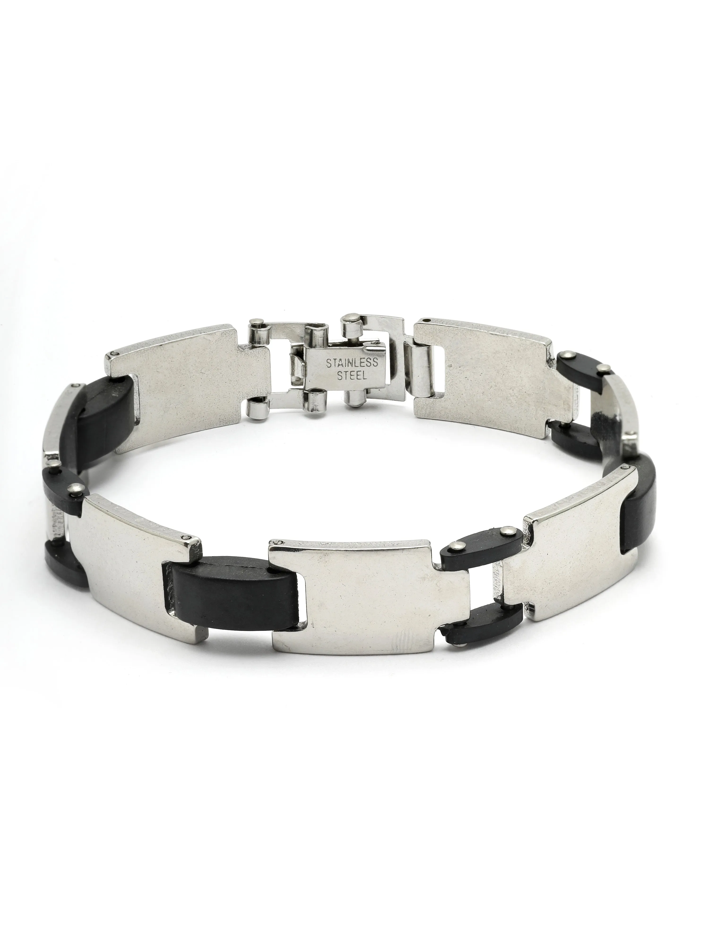 Bohey by KARATCART Black and Silver Link Bracelet for Men