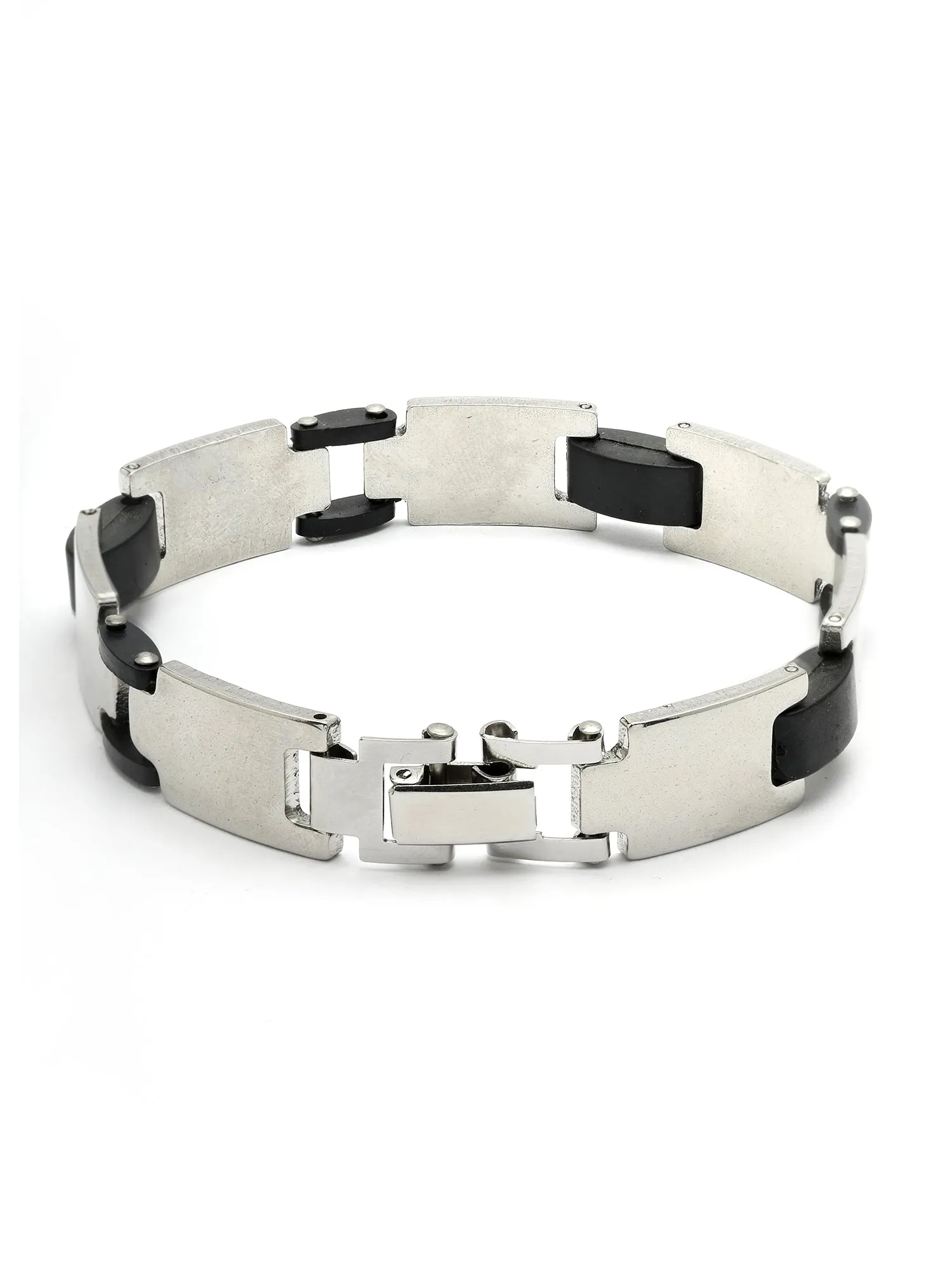 Bohey by KARATCART Black and Silver Link Bracelet for Men