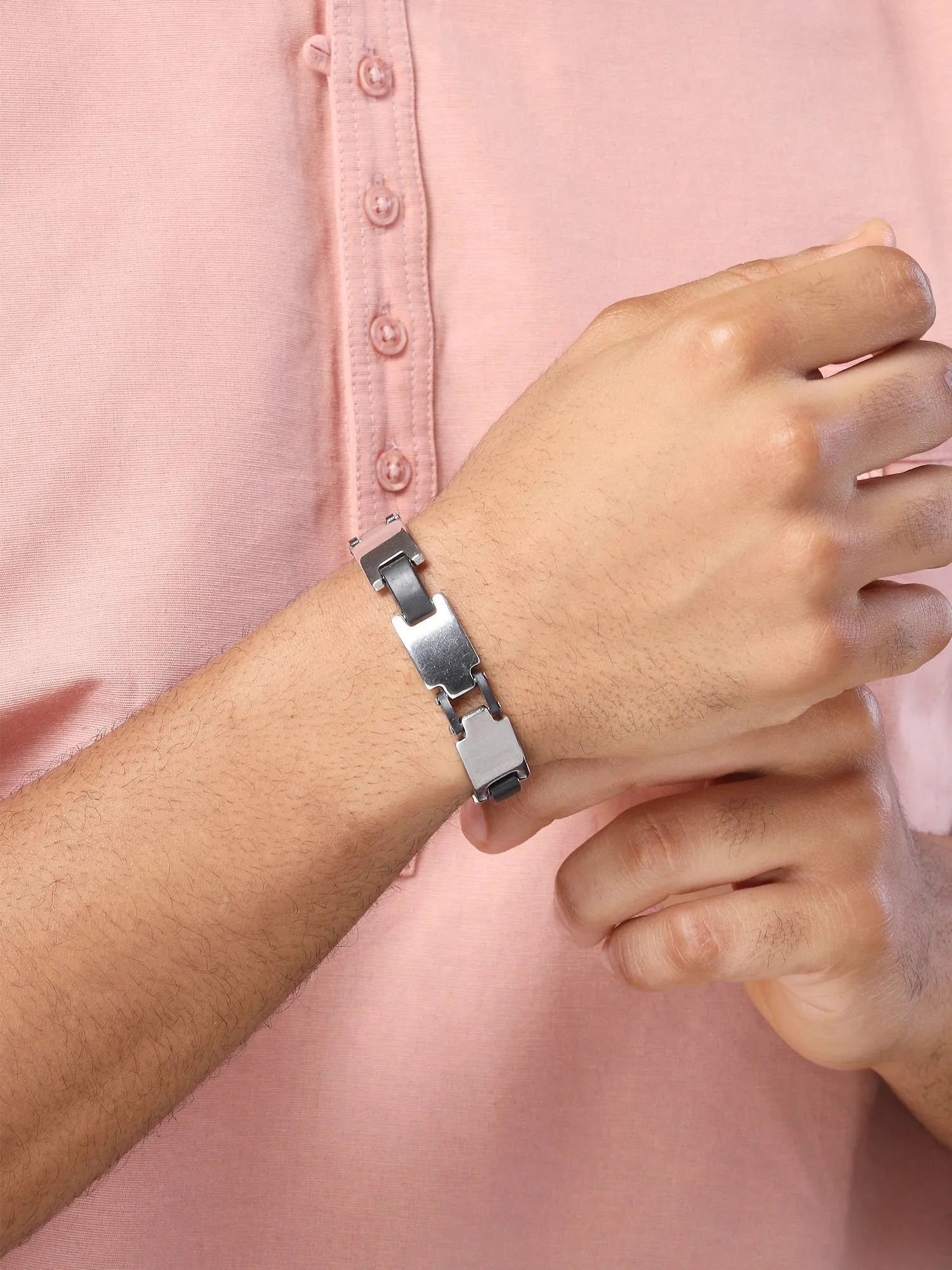 Bohey by KARATCART Black and Silver Link Bracelet for Men