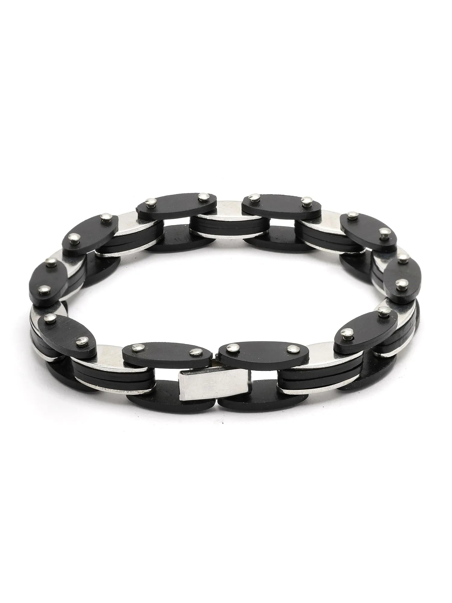 Bohey by KARATCART Black and Silver Link Bracelet for Men
