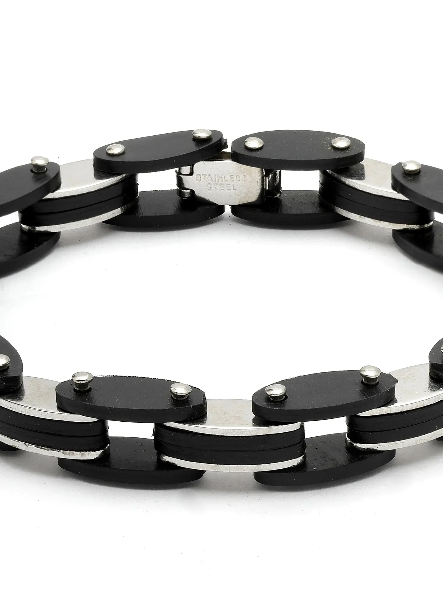 Bohey by KARATCART Black and Silver Link Bracelet for Men