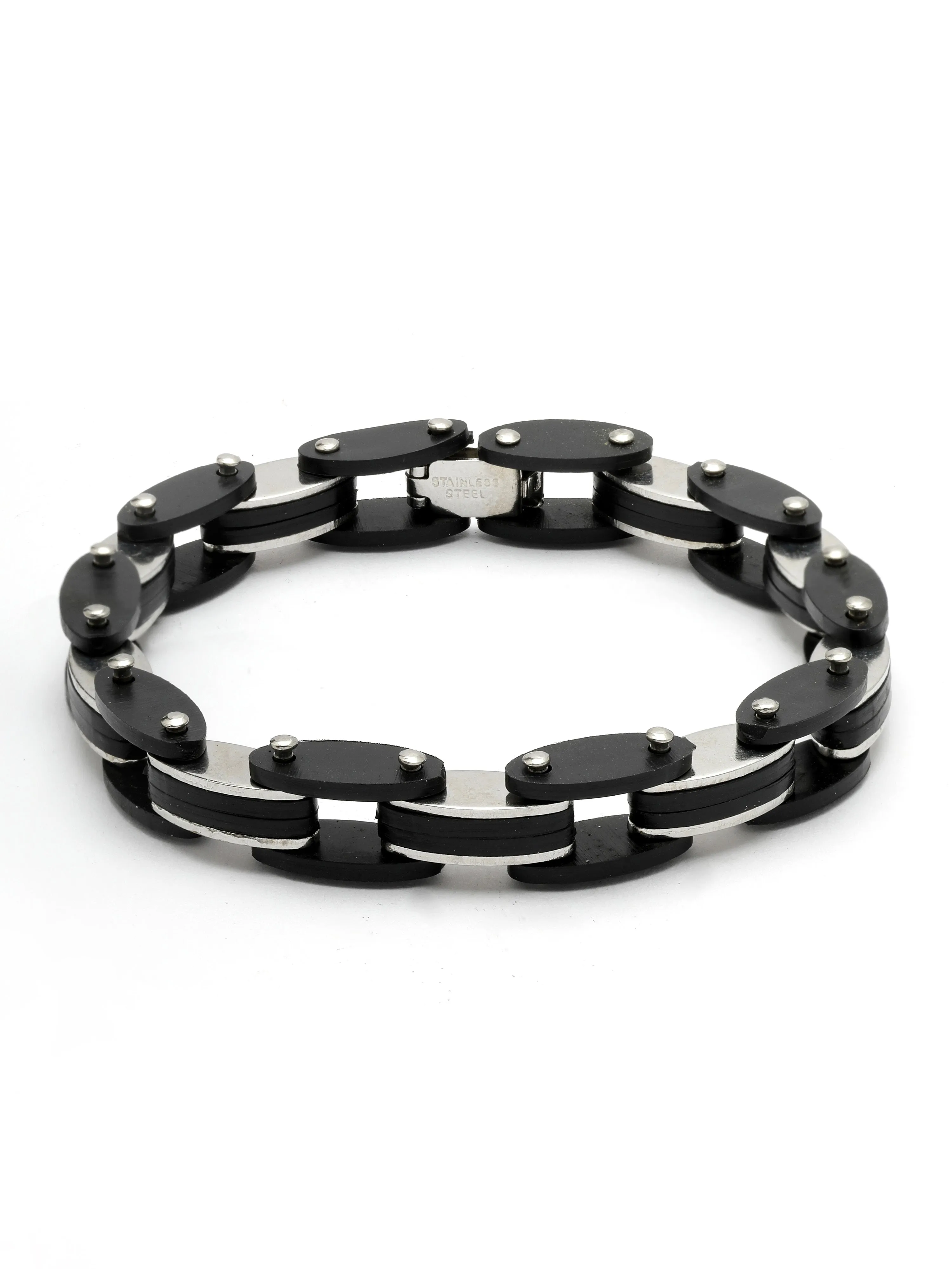 Bohey by KARATCART Black and Silver Link Bracelet for Men