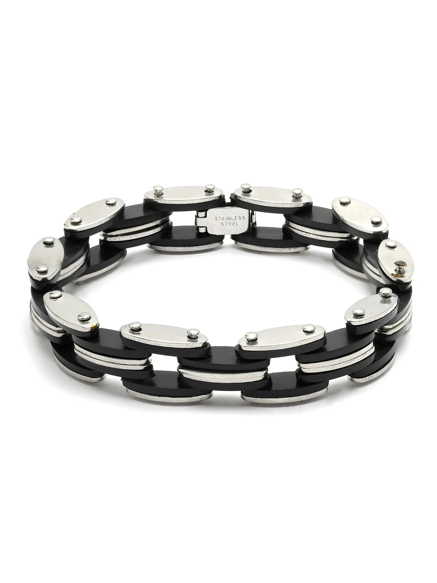 Bohey by KARATCART Men Silver and Black Link Bracelet