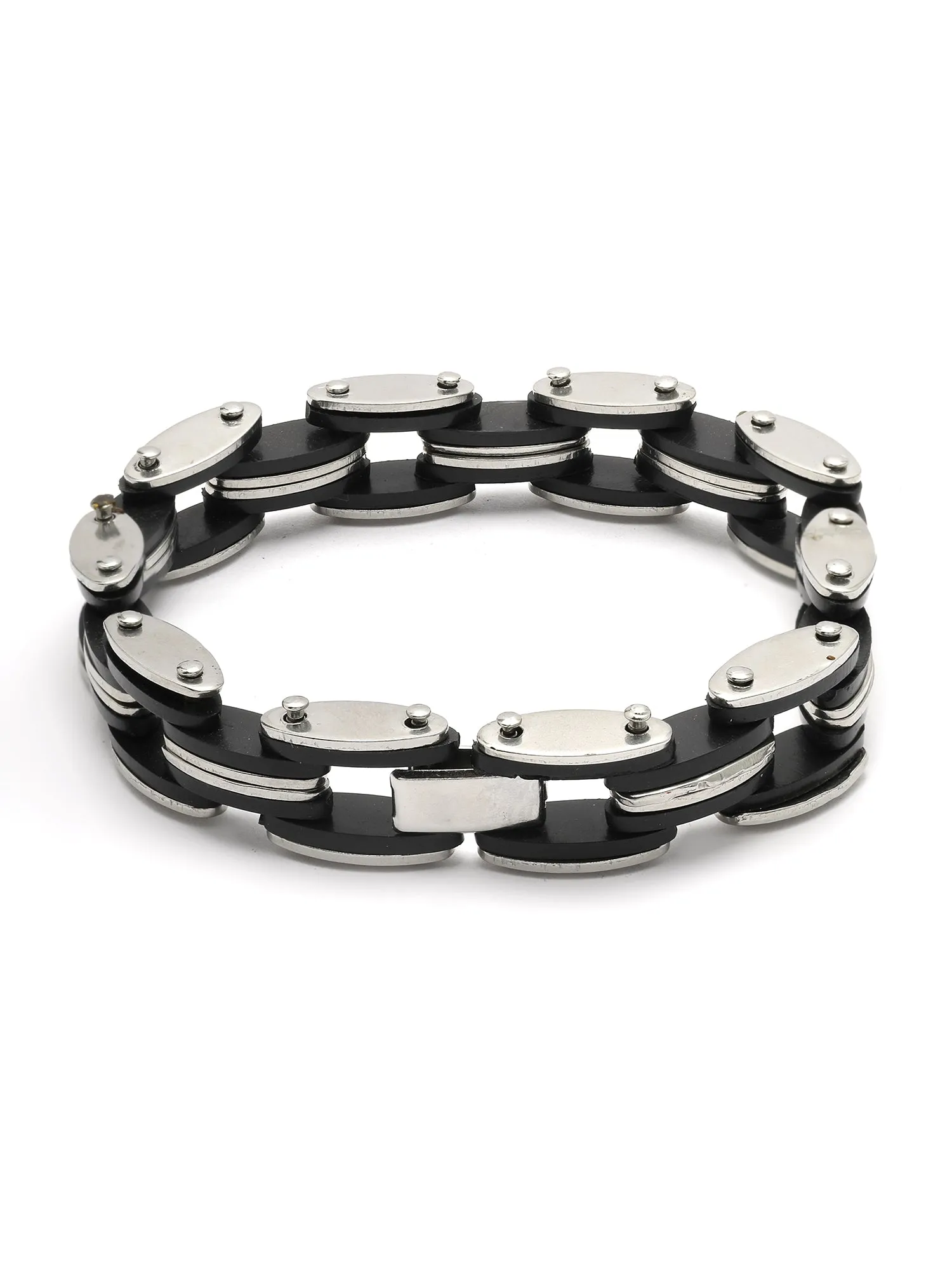 Bohey by KARATCART Men Silver and Black Link Bracelet