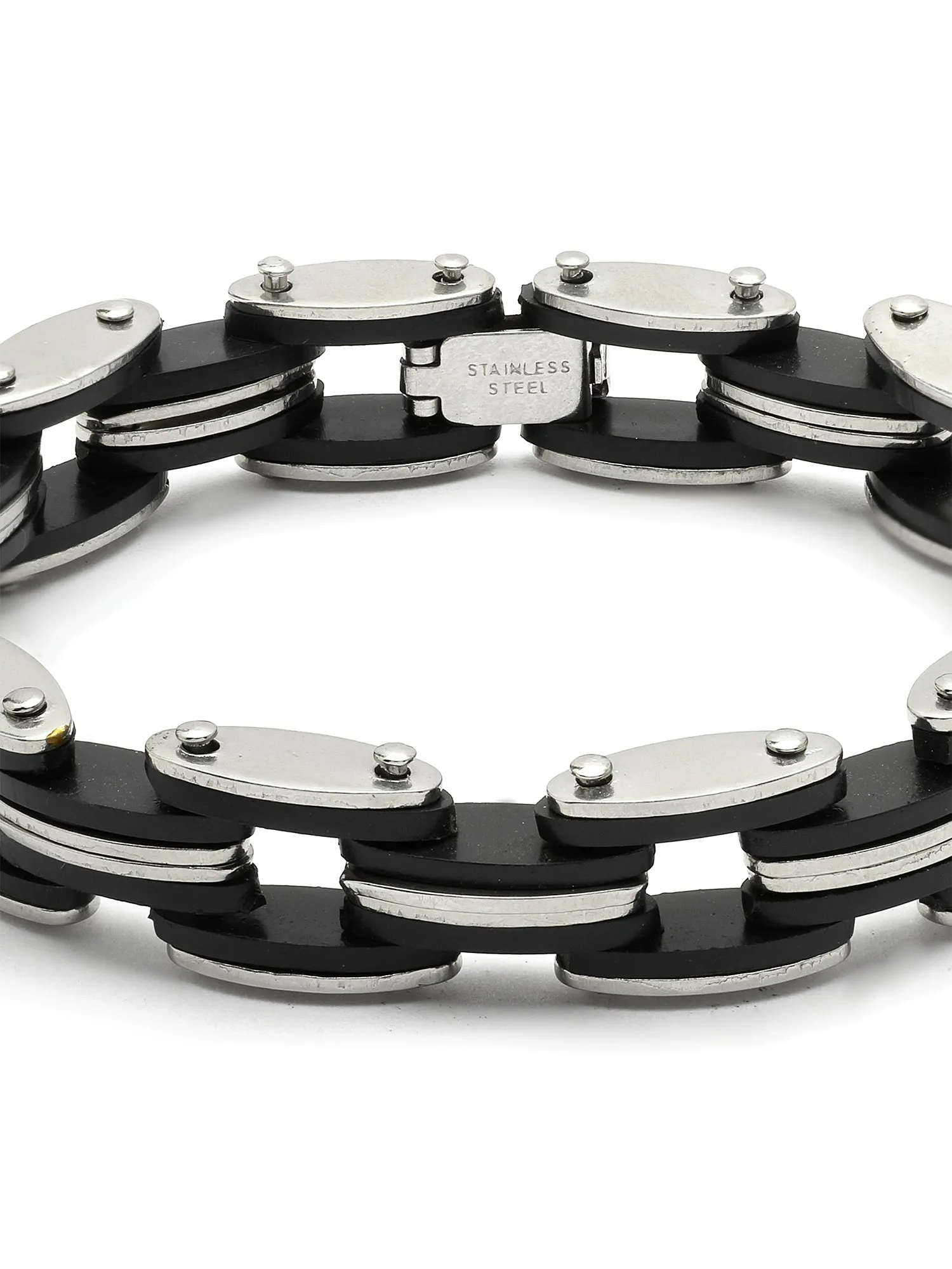 Bohey by KARATCART Men Silver and Black Link Bracelet