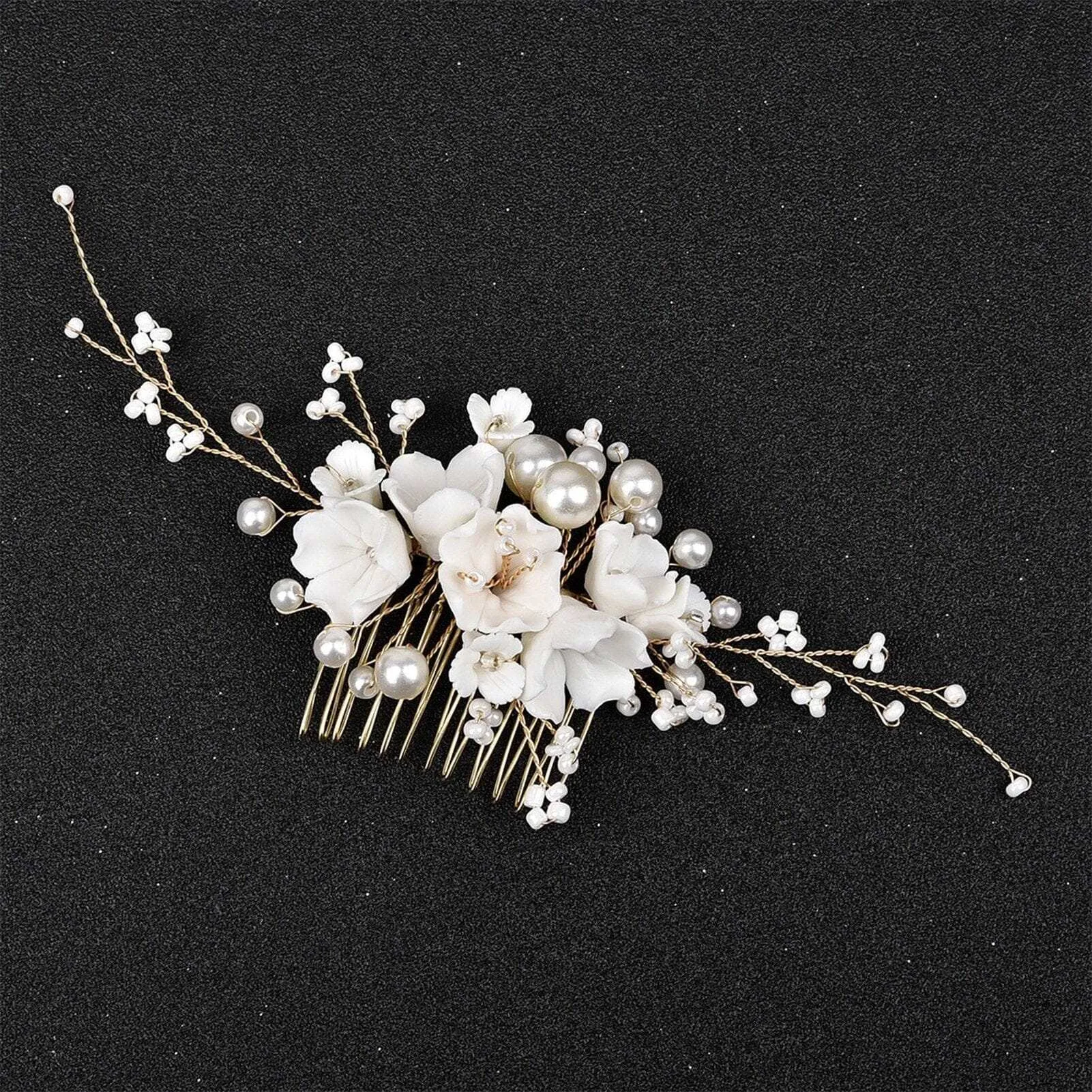 Bouquet Ceramic Flower Hair Comb, Bridal White Flower Bridal Hairpiece, Wedding Porcelain Floral Head Piece, Bridesmaid Necklace or Earrings