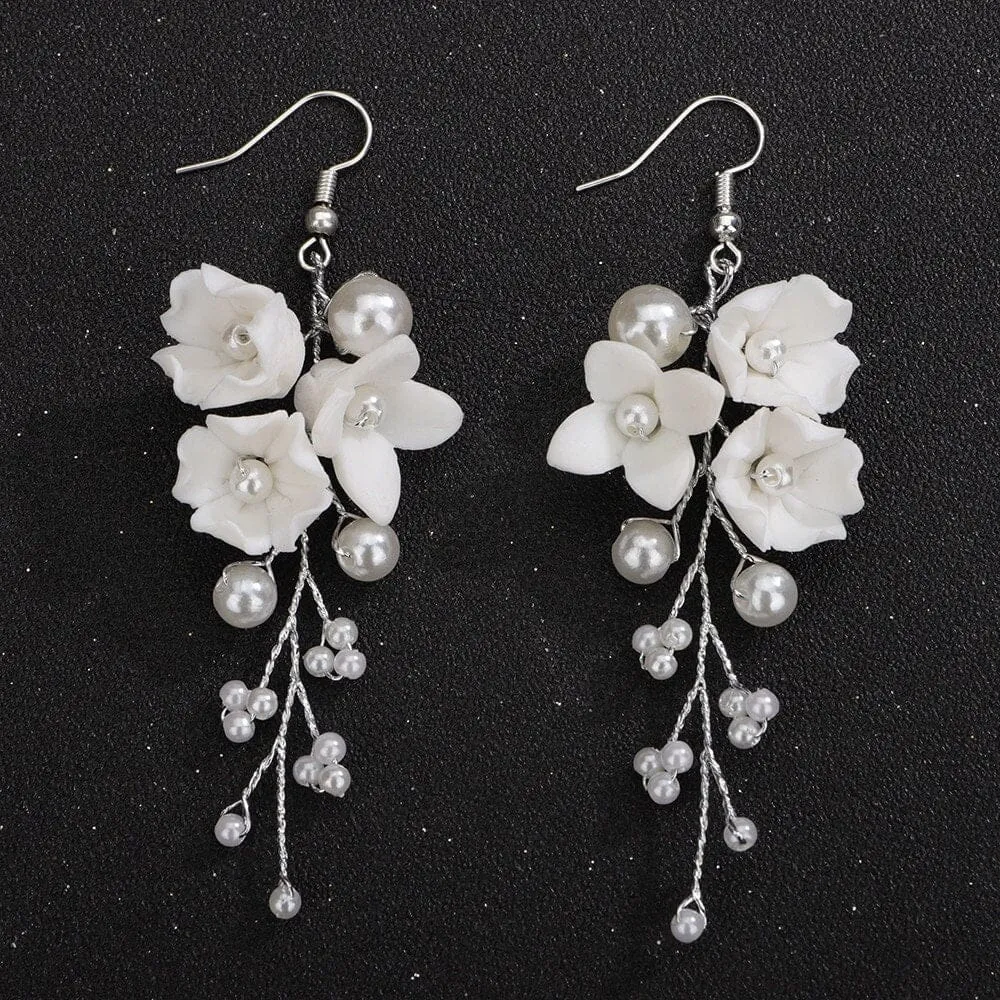 Bouquet Ceramic Flower Hair Comb, Bridal White Flower Bridal Hairpiece, Wedding Porcelain Floral Head Piece, Bridesmaid Necklace or Earrings