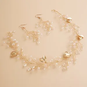 Bridal Crystal Hair Vine and Earrings 3 PC Set, Wedding Head Wreath Wire Tiara, Bridesmaid Headband and Earrings Set