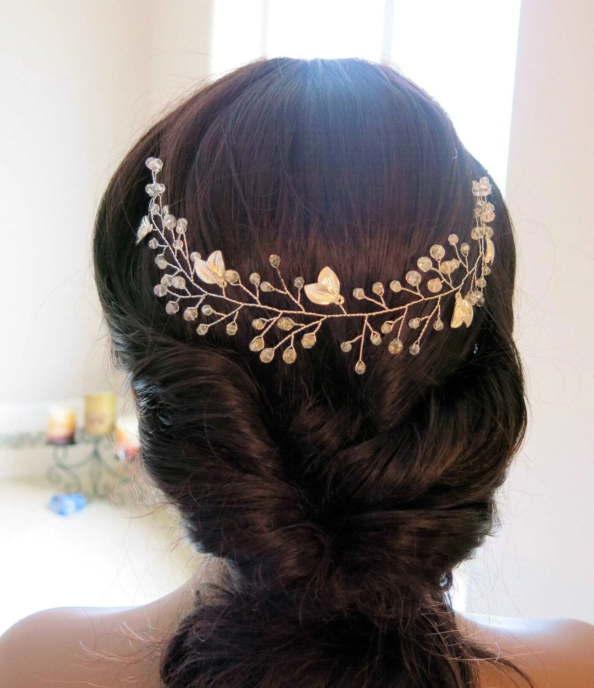 Bridal Crystal Hair Vine and Earrings 3 PC Set, Wedding Head Wreath Wire Tiara, Bridesmaid Headband and Earrings Set