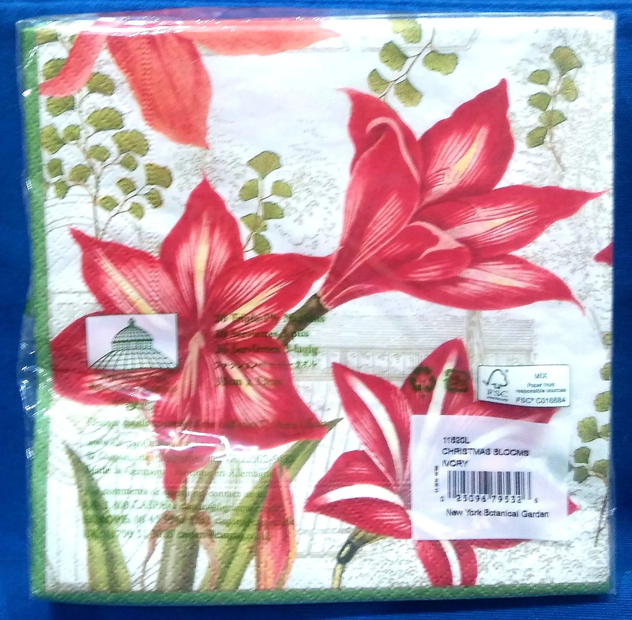 CASPARI CHRISTMAS BLOOMS IVORY PAPER LUNCHEON NAPKINS