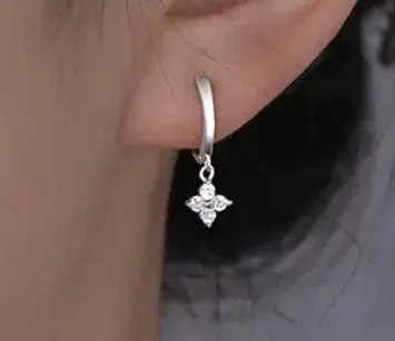 Children's Earrings:  Sterling Silver 10mm Hoops with Clear CZ Flowers and Gift Box