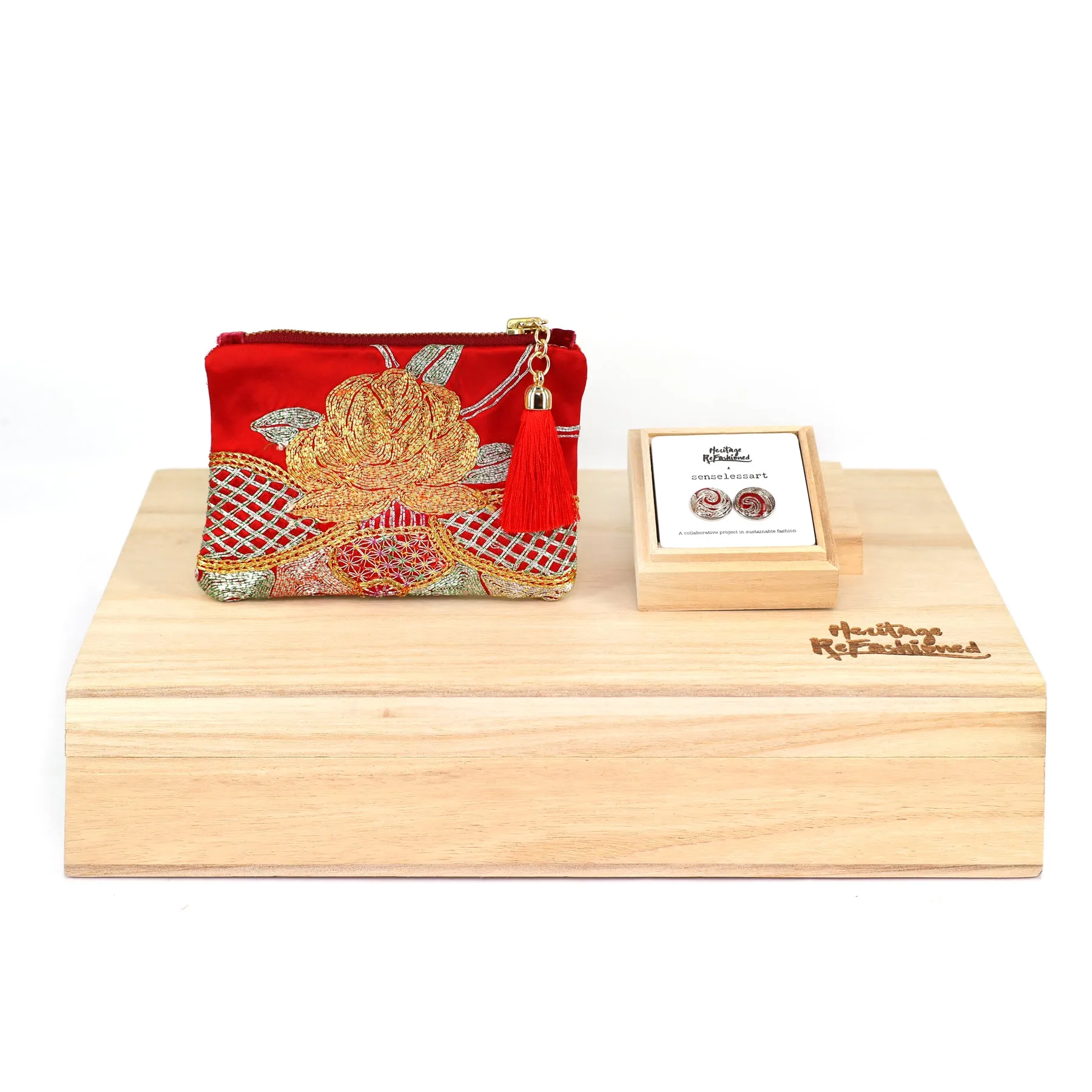 Chinese Goldwork Embroidery Kwan Kwa Pouch   Cufflinks Set - Wedding Gift Set【裙褂手袋】