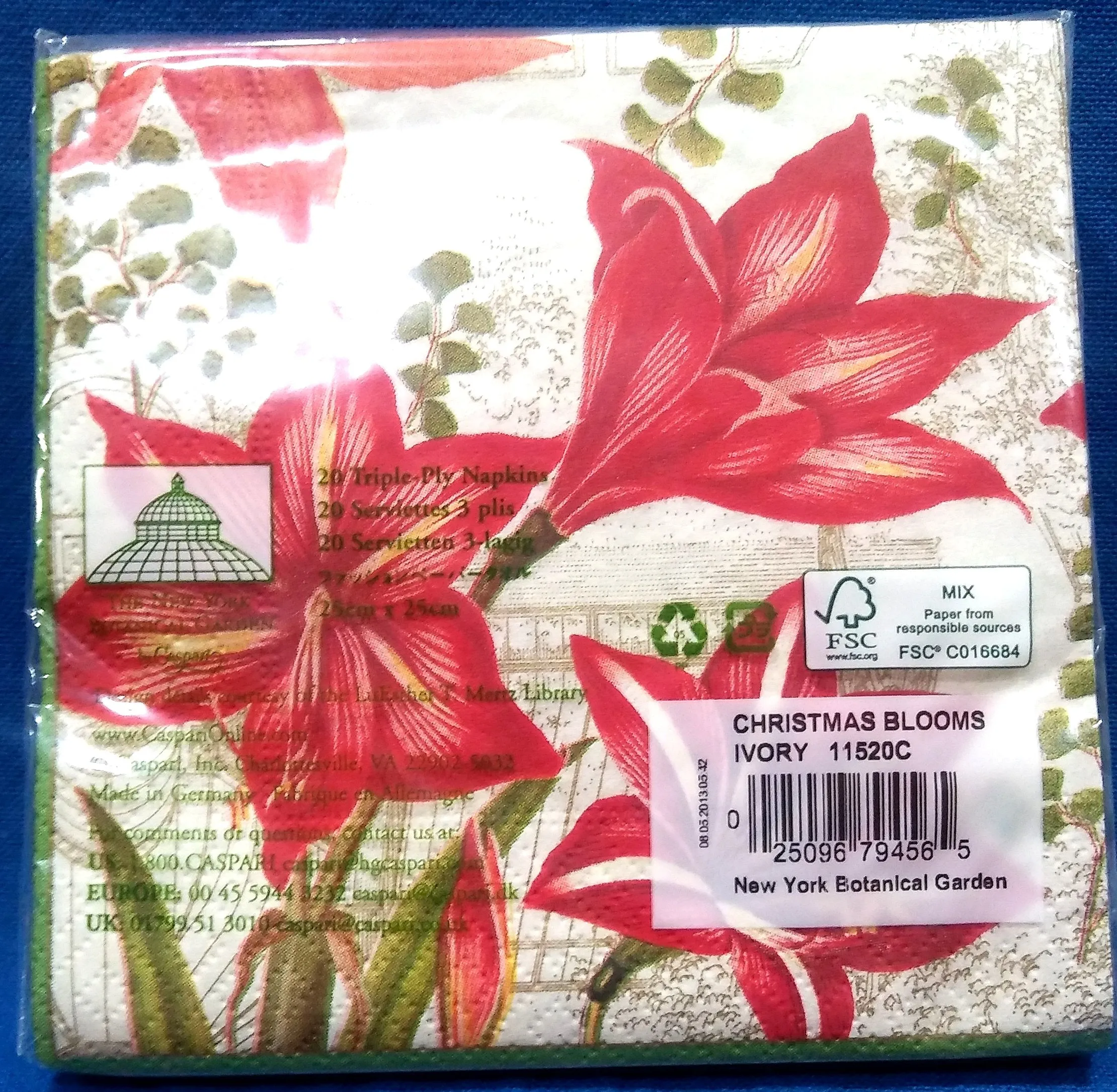 CHRISTMAS BLOOMS CASPARI PAPER BEVERAGE NAPKINS