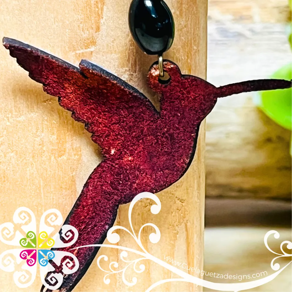 Colibri Hand Painted Earrings - Artisan Leather Earrings