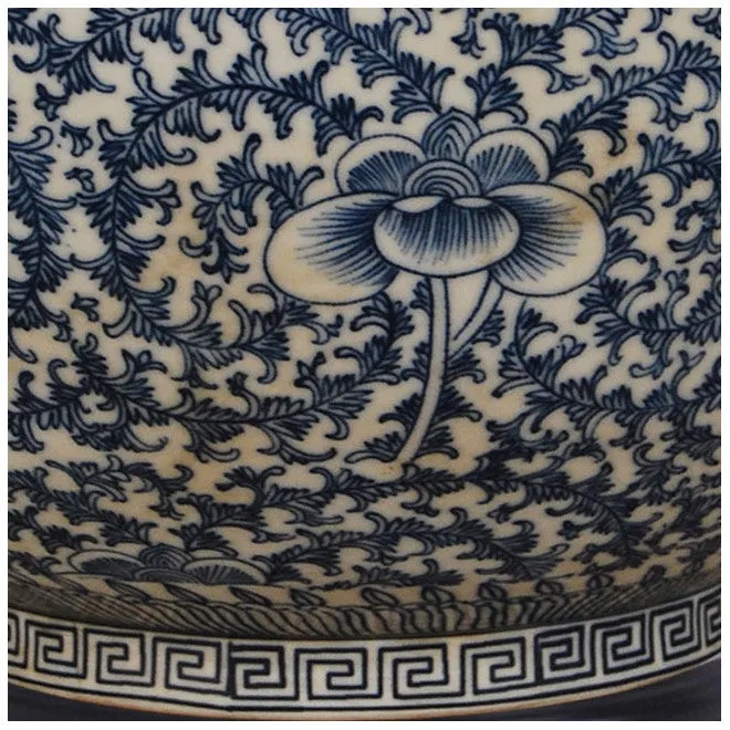 Dark Blue & White Lotus Swirl Porcelain Bowl with Base
