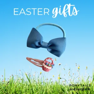 Easter Gift Set: Basket Glittery Snap Clip and Hair Tie
