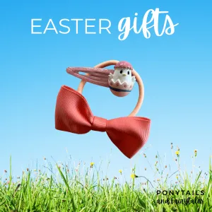 Easter Gift Set: Chick Glittery Snap Clip and Hair Tie