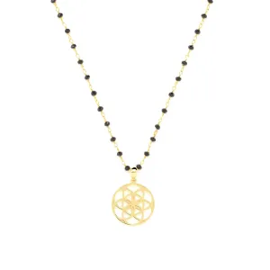 Energy Clearing Seed of Life Necklace, Black Spinel, 18k Gold Finish