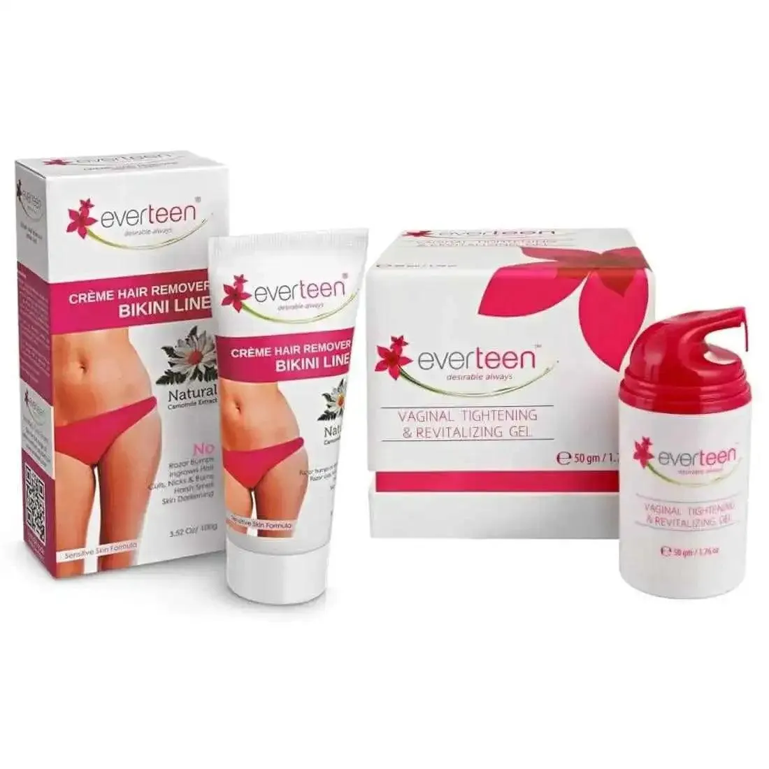 everteen Combo: Natural Bikini Line Hair Remover Creme 100g and V Gel for Women