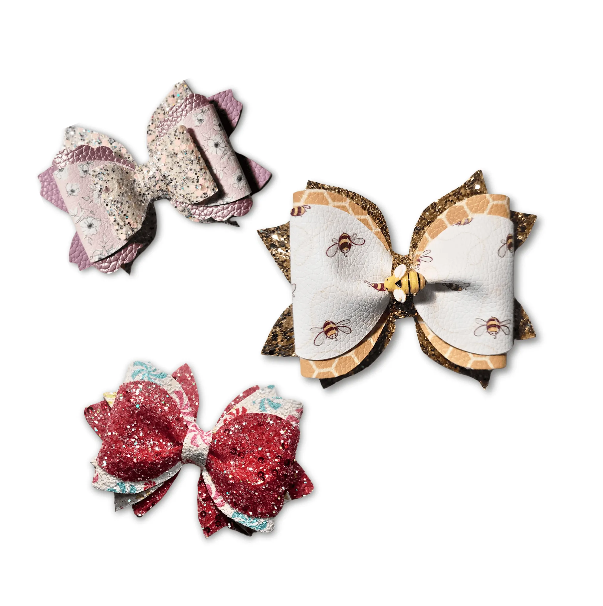 Fall Flowers Leather Glitter Hair Bow