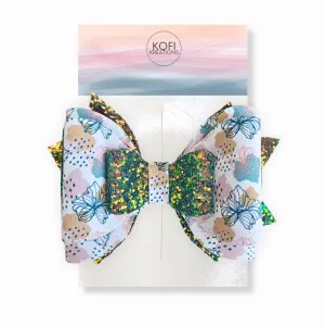 Fall Flowers Leather Glitter Hair Bow