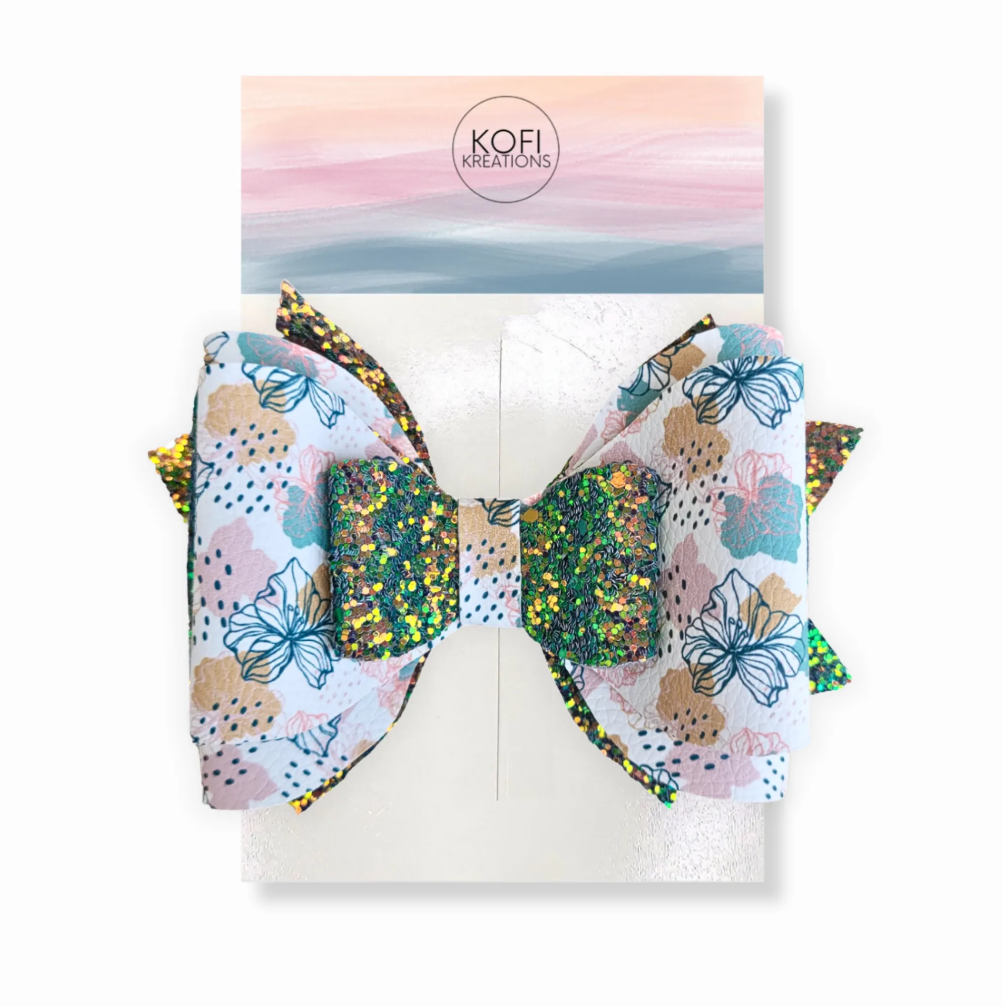 Fall Flowers Leather Glitter Hair Bow