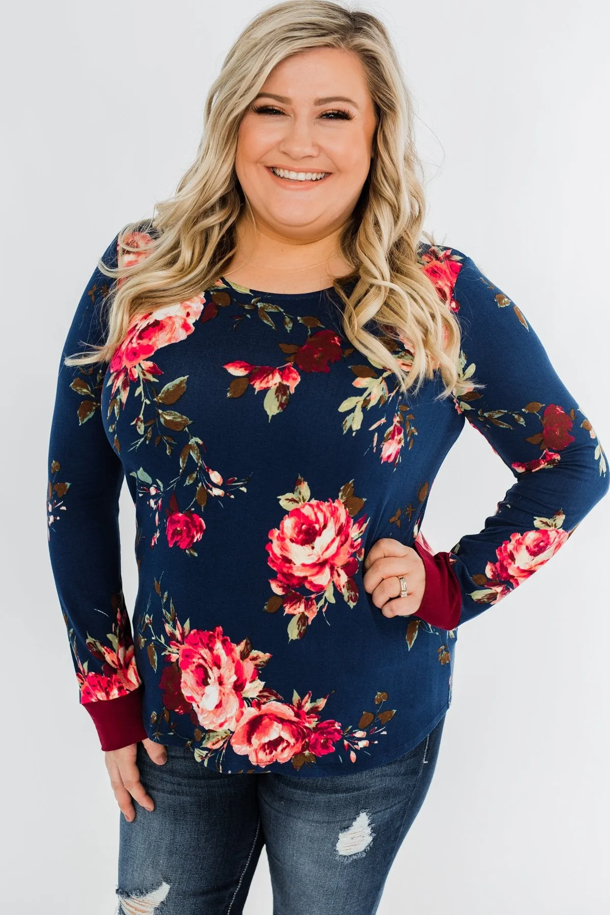 Field Of Flowers Criss Cross Top- Navy & Burgundy