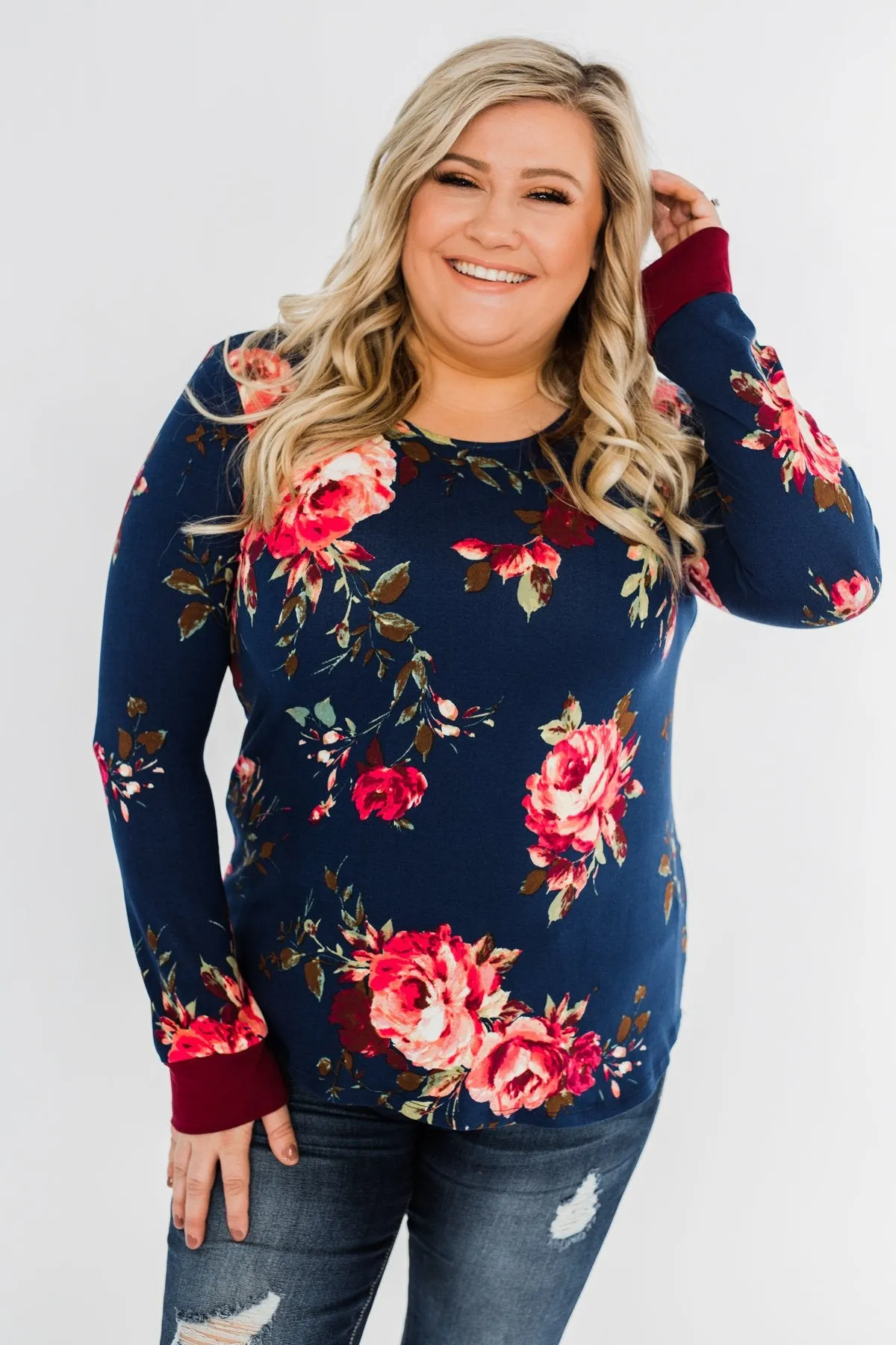 Field Of Flowers Criss Cross Top- Navy & Burgundy