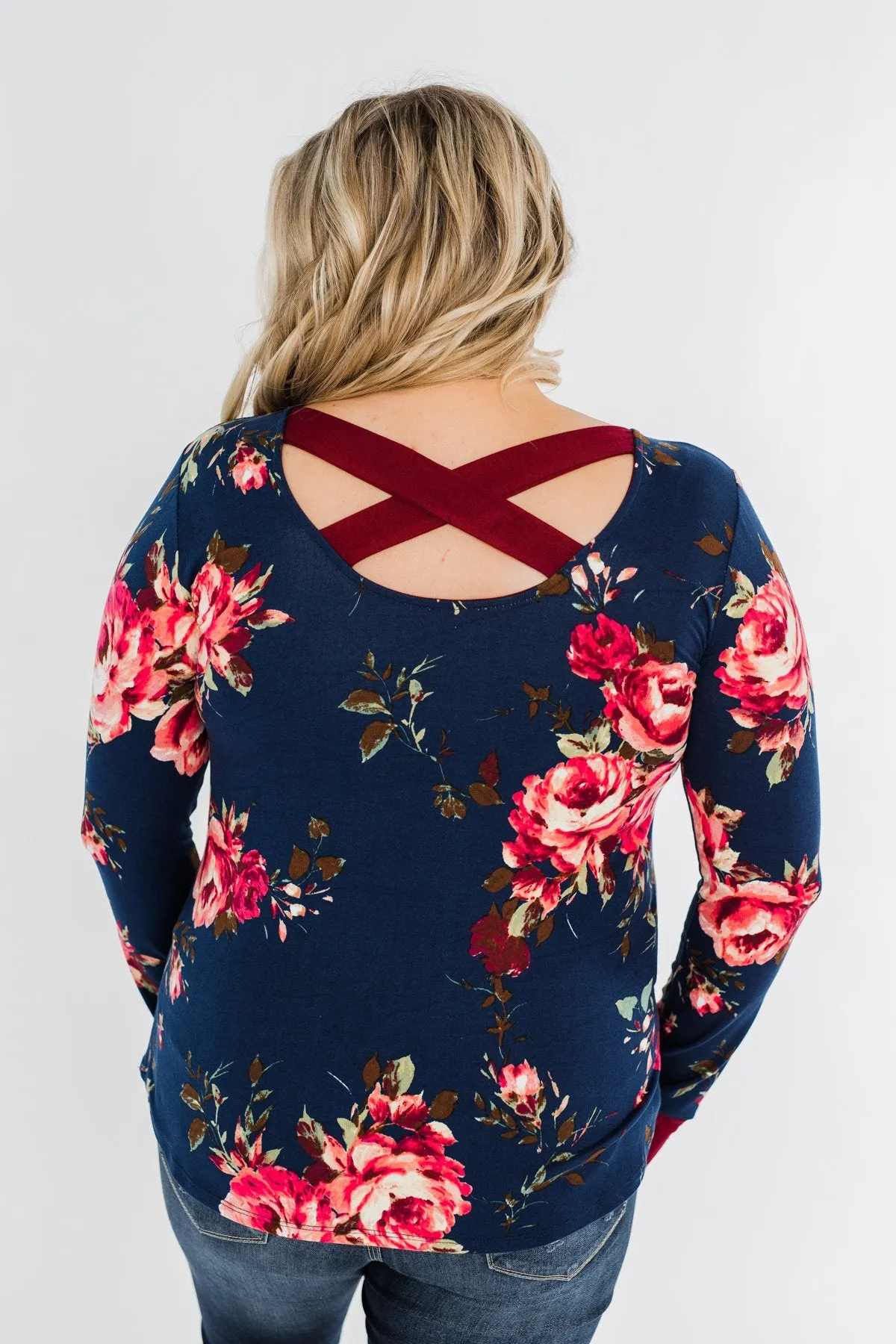 Field Of Flowers Criss Cross Top- Navy & Burgundy