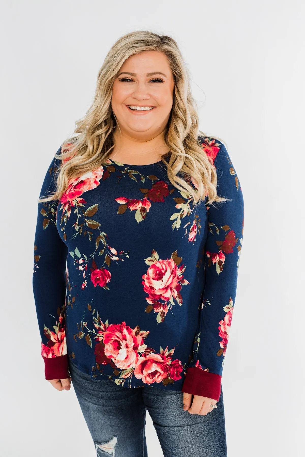Field Of Flowers Criss Cross Top- Navy & Burgundy