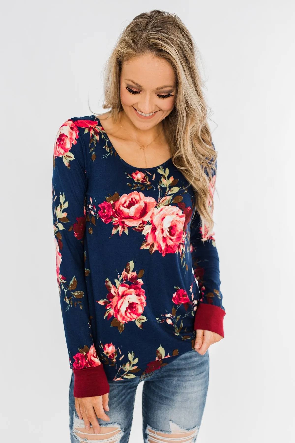 Field Of Flowers Criss Cross Top- Navy & Burgundy