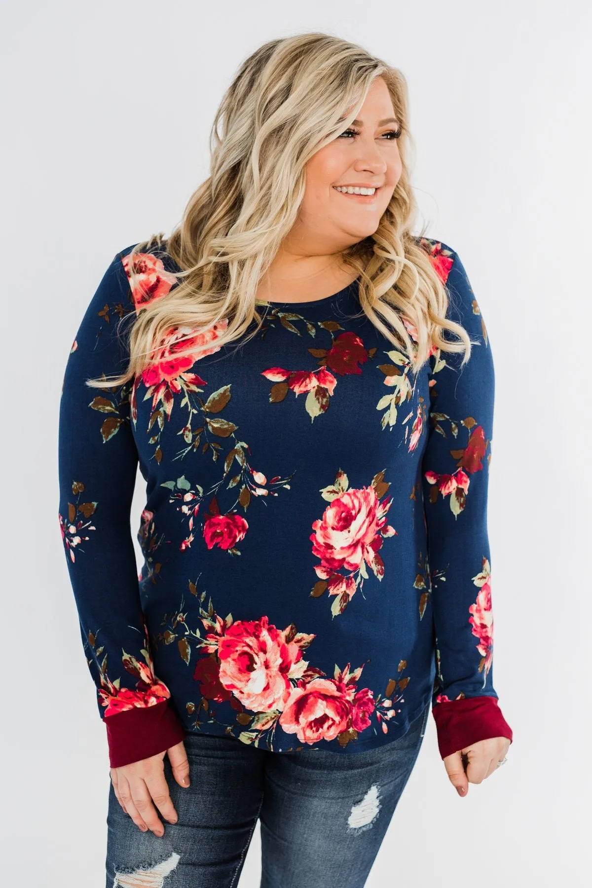 Field Of Flowers Criss Cross Top- Navy & Burgundy