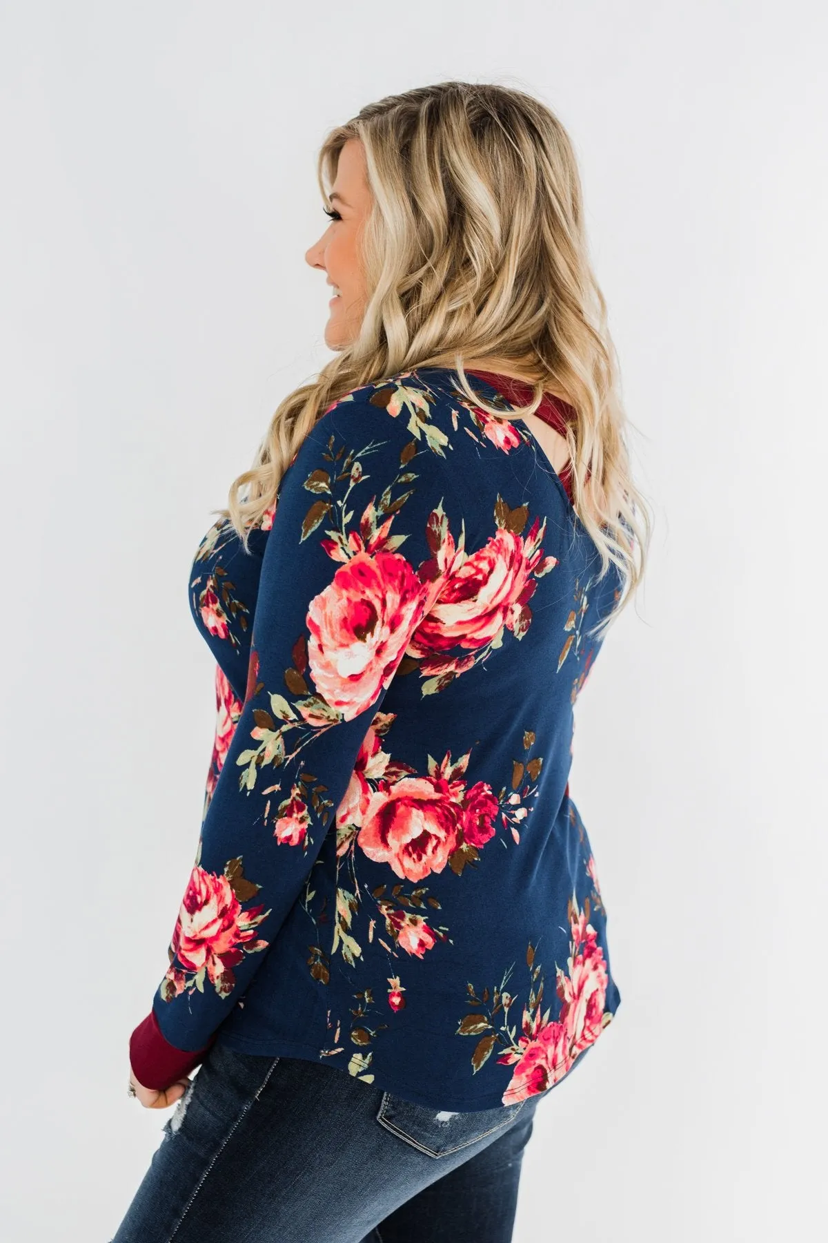 Field Of Flowers Criss Cross Top- Navy & Burgundy