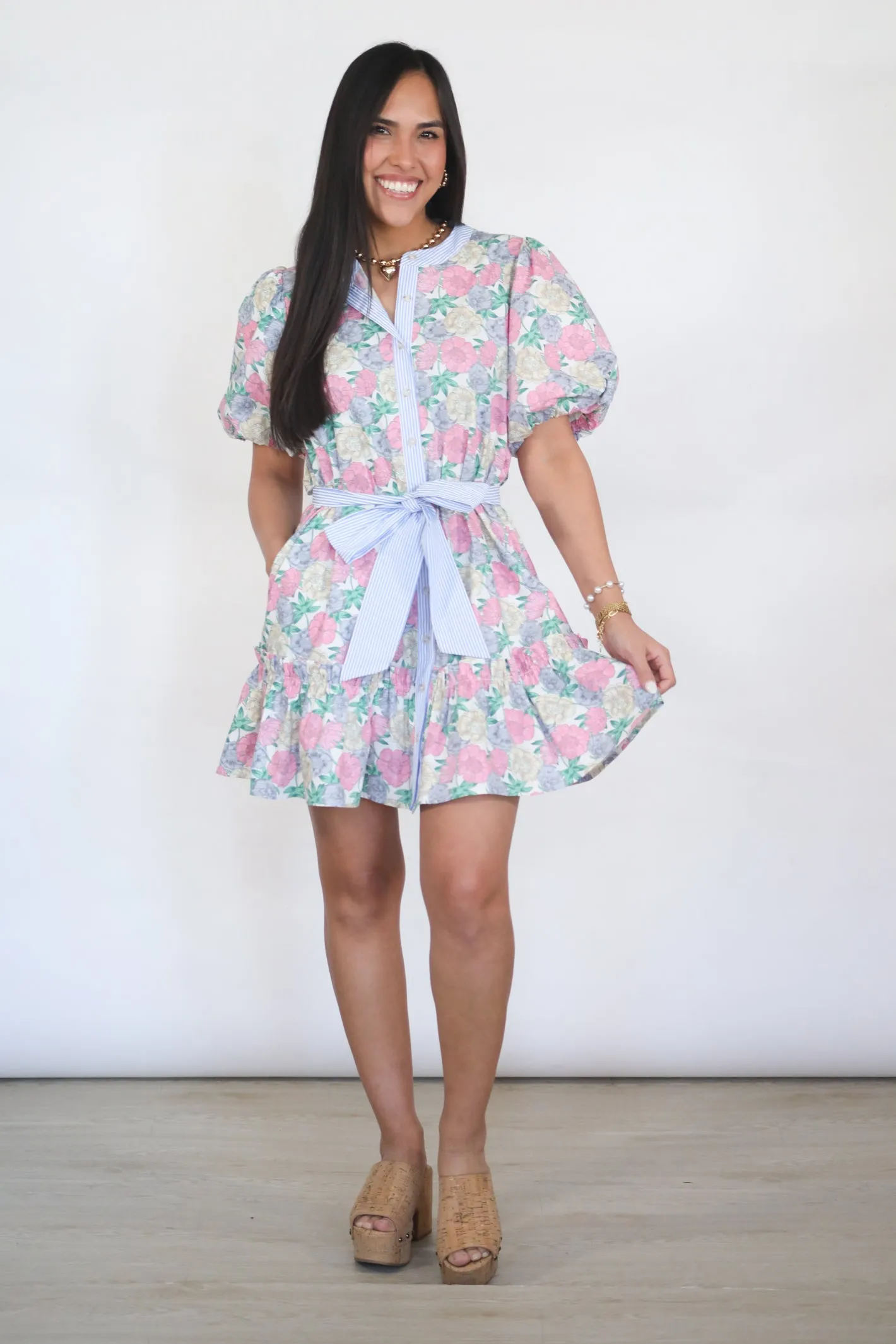 Field Of Flowers Seersucker Trim Dress