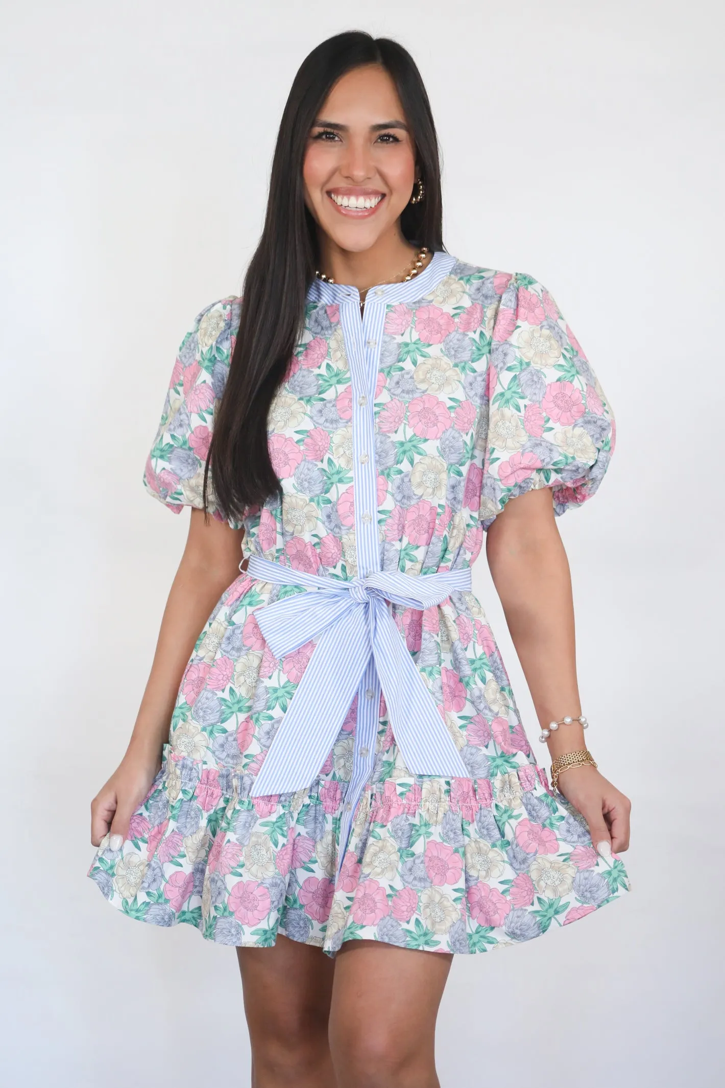 Field Of Flowers Seersucker Trim Dress