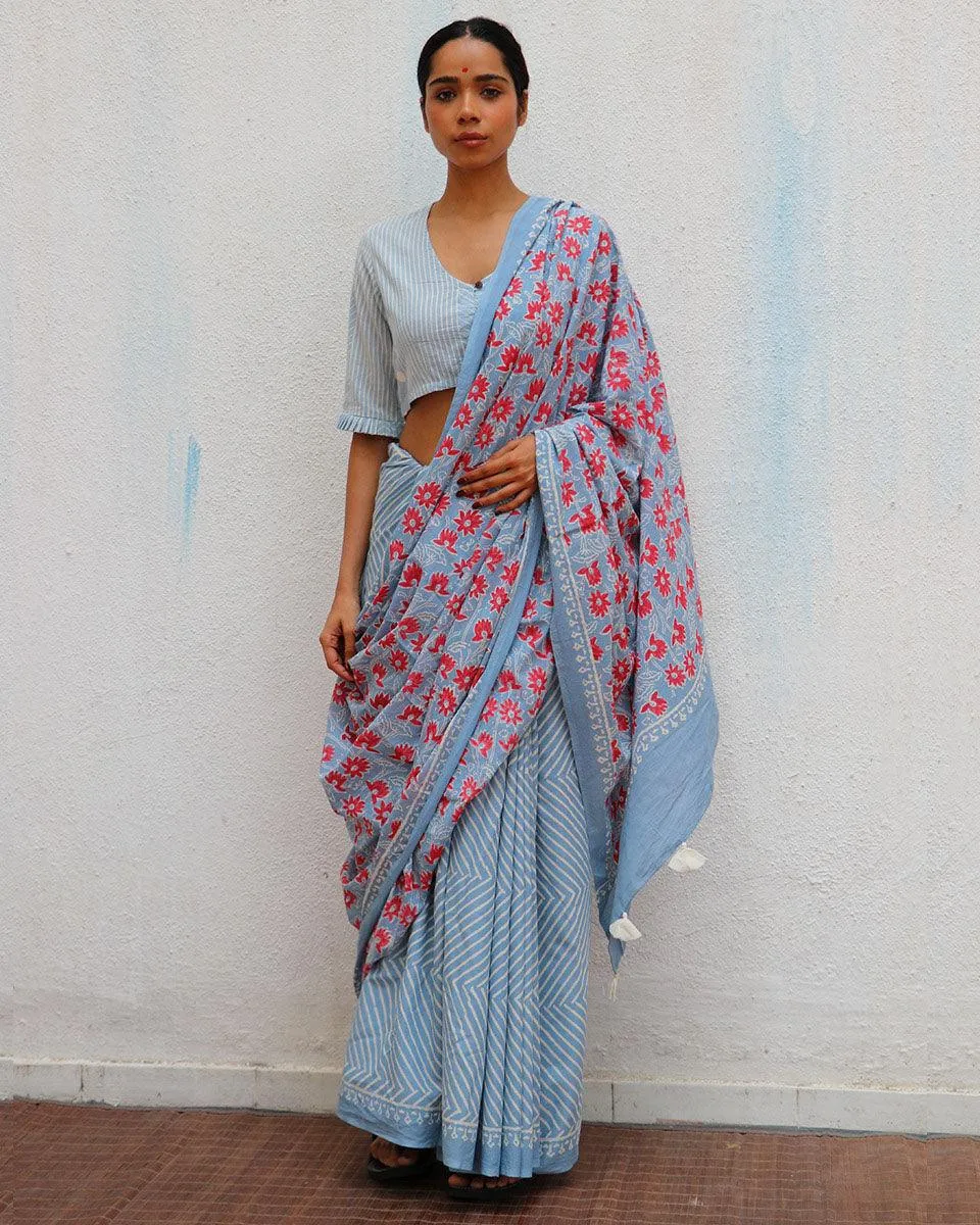 Folk Flowers Handprinted Cotton Sarees