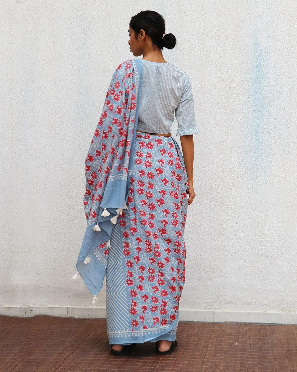 Folk Flowers Handprinted Cotton Sarees