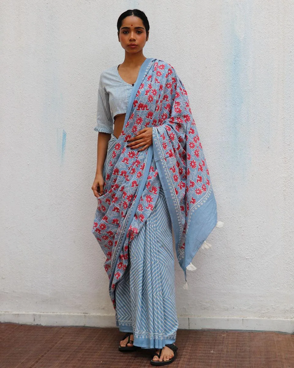 Folk Flowers Handprinted Cotton Sarees
