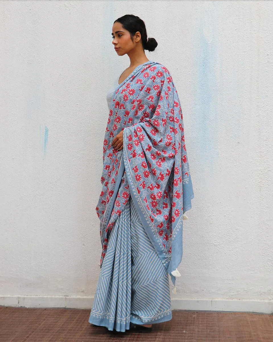 Folk Flowers Handprinted Cotton Sarees