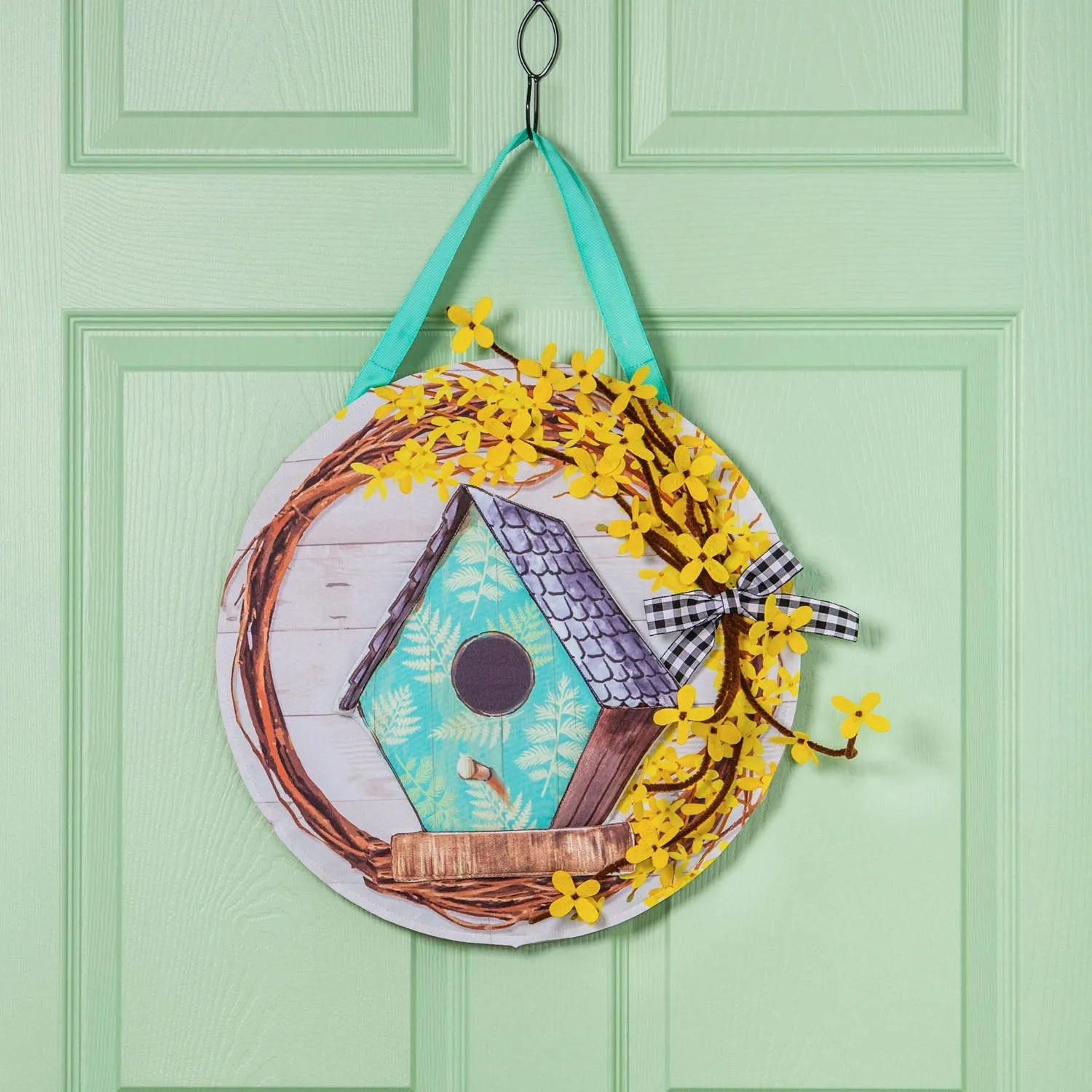 Forsythia and Birdhouse Wreath Door Décor,2dhb1833