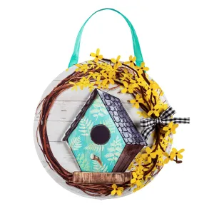 Forsythia and Birdhouse Wreath Door Décor,2dhb1833